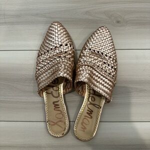 woven leather flat mules